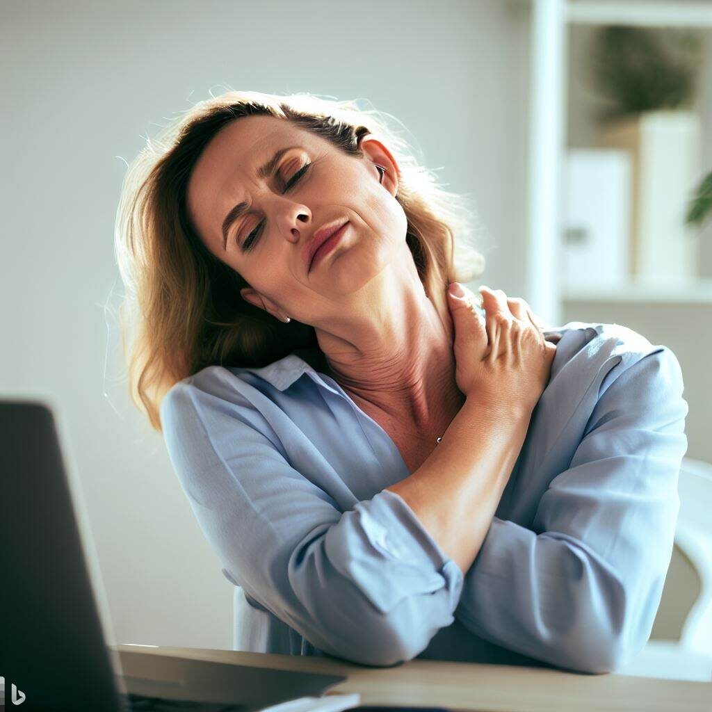 woman at computer with neck pain